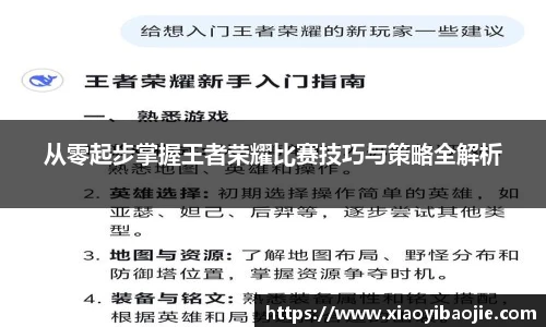 从零起步掌握王者荣耀比赛技巧与策略全解析